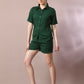 Myshka Women's Green Solid Shirt Collar Party Shirt With Shorts Co-ord set - Swadesiicart