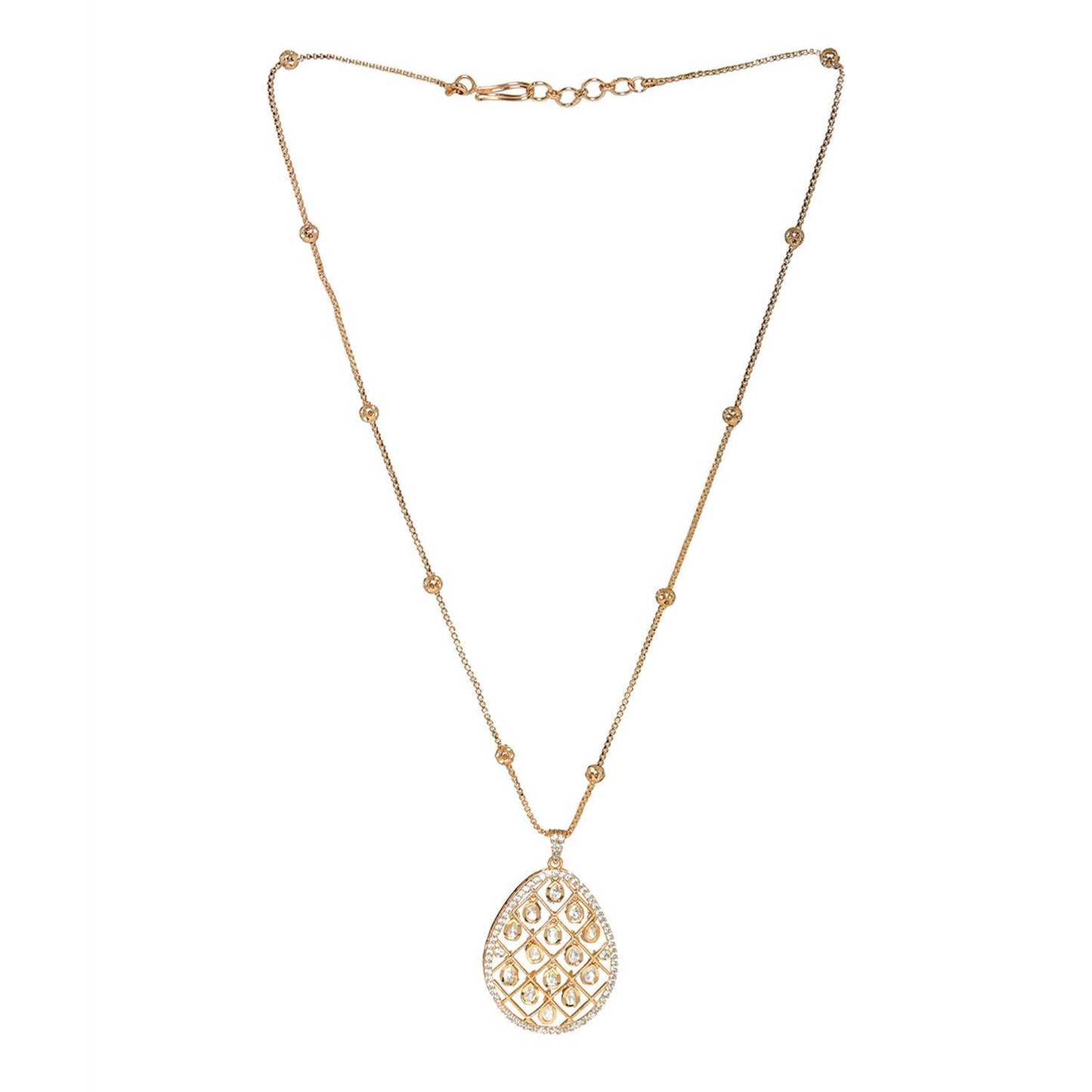 Long Gold Chain with Kundan Jhallar Pendant (Gold) - Ruby Raang | Swadesiicart