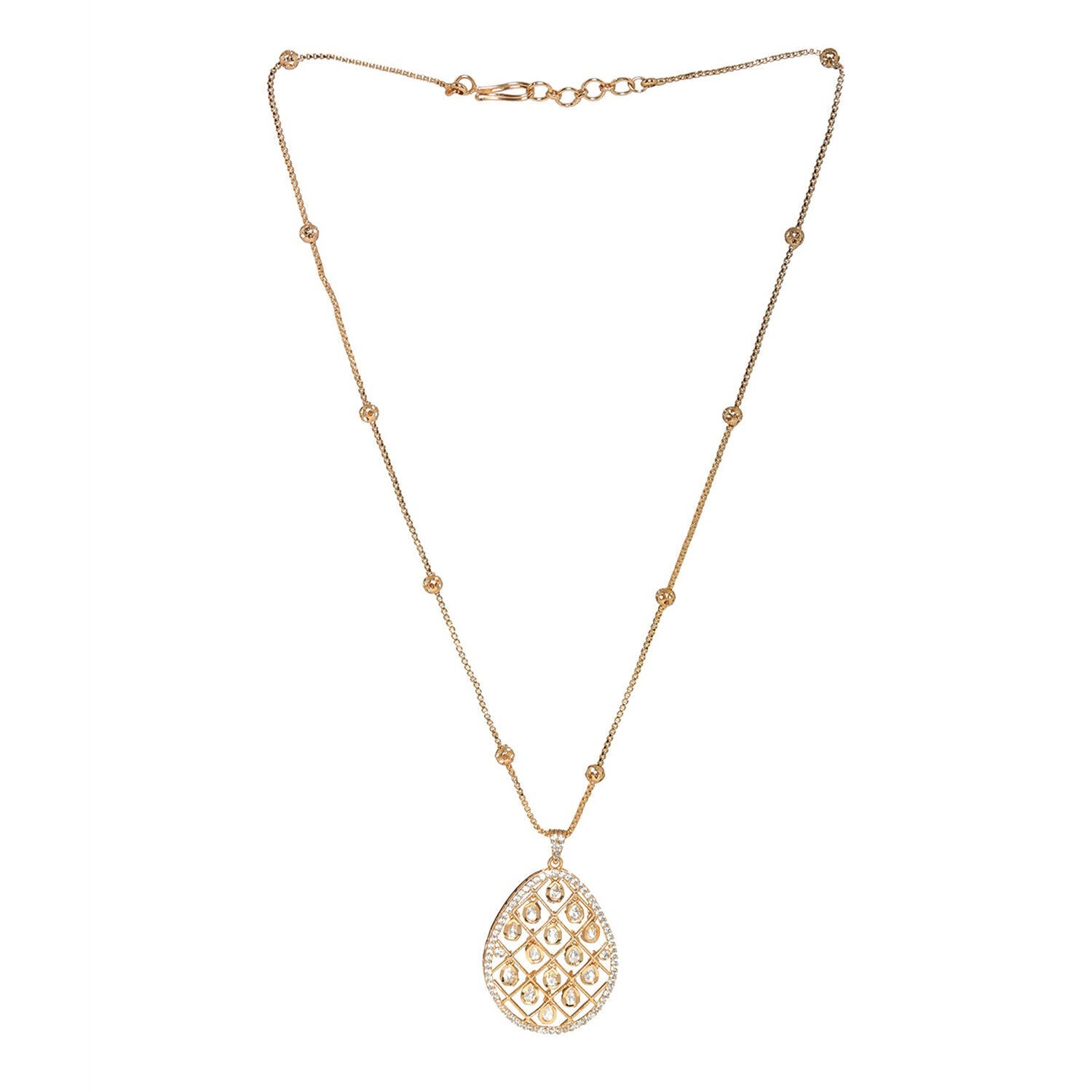 Long Gold Chain with Kundan Jhallar Pendant (Gold) - Ruby Raang | Swadesiicart
