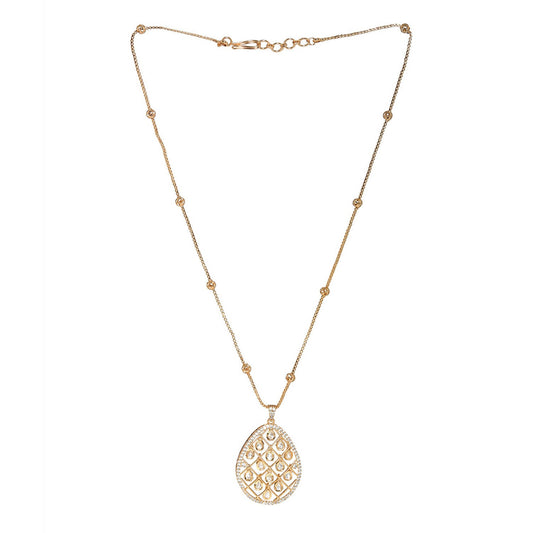 Long Gold Chain with Kundan Jhallar Pendant (Gold) - Ruby Raang | Swadesiicart