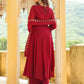 Janasya Maroon Georgette Embroidered Kurta,Bottom & Dupatta | Swadesiicart