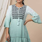 Juniper Sage Green Rayon Festive Embroidered Tiered Tunic For Women | Swadesiicart