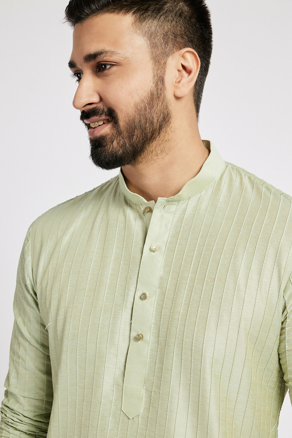 Ethnic India Green Men's Kurta Striped Polyester | Swadesiicart