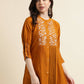 Mustard Chinon Yoke Embroidered A-line Top - Tarini - Swadesiicart