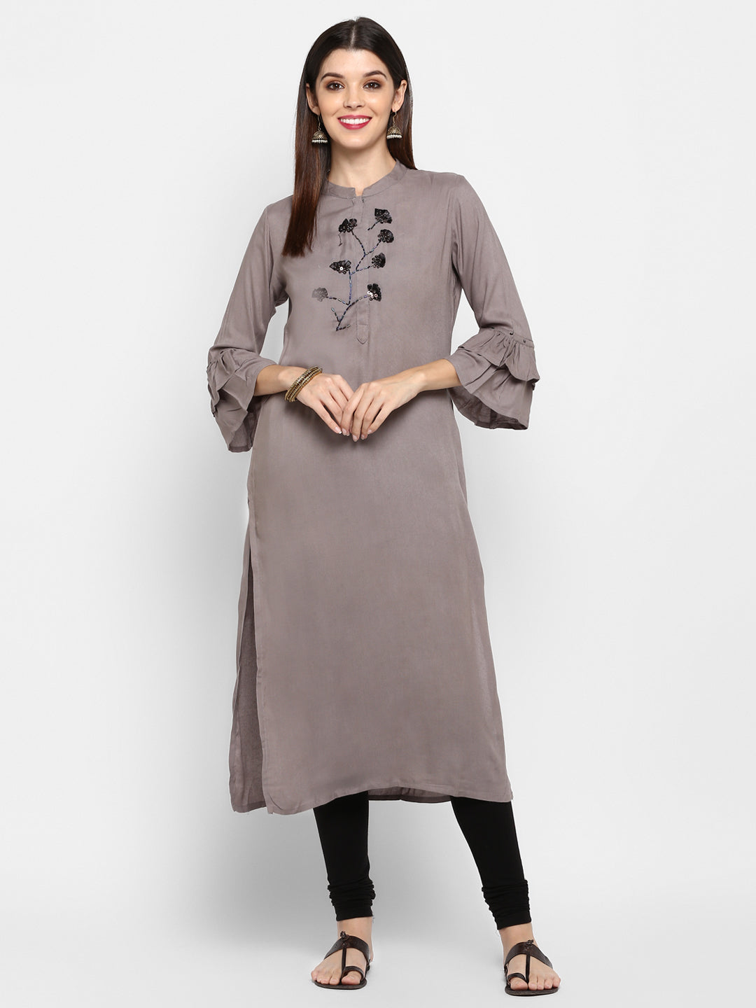 NOZ2TOZ Women Grey Rayon Kurti (1pc) - Noz2Toz