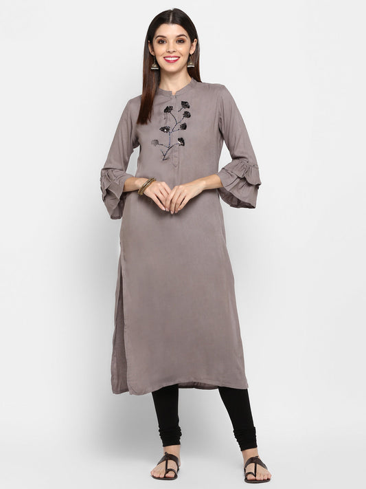 NOZ2TOZ Women Grey Rayon Kurti (1pc) - Noz2Toz