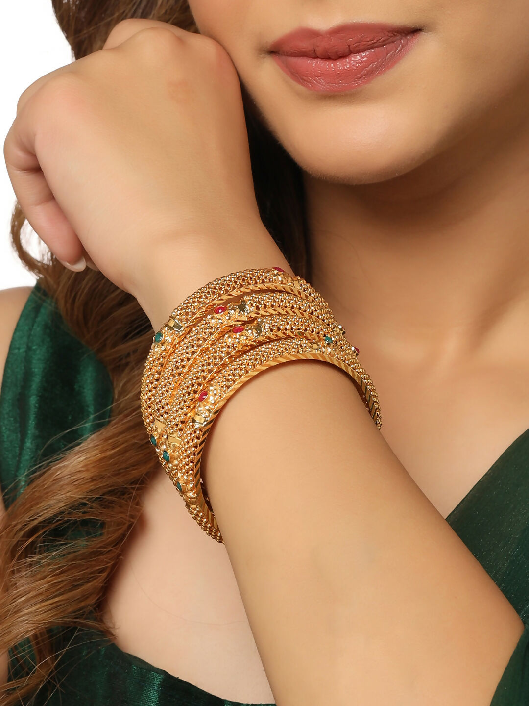 NVR Women's Set of 2 Gold-Polished Traditional Bangles - NR Retail-NVR