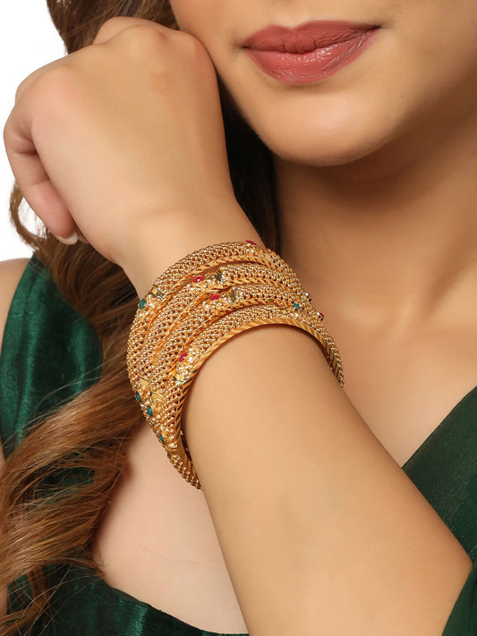 NVR Women's Set of 2 Gold-Polished Traditional Bangles - NR Retail-NVR