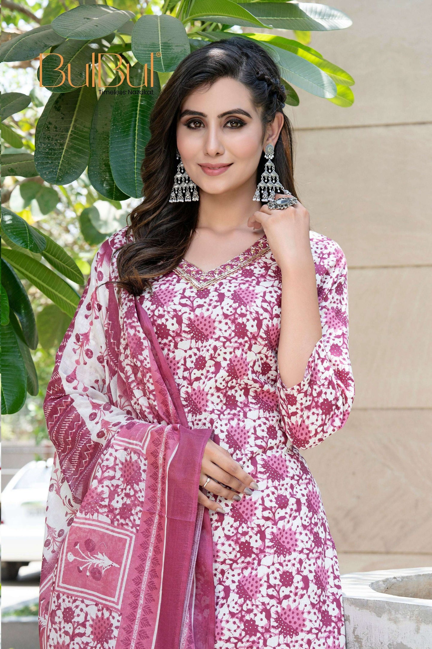 BulBul Fashionista Wine Cotton Kurta Set with Dupatta - Swadesiicart