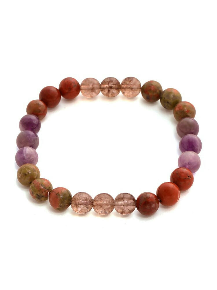 Red Carnelian, Lapis Lazuli, Amethyst and Green Avanturine Multicoloured Cyrstal Beads bracelet - Ruby Raang | Swadesiicart