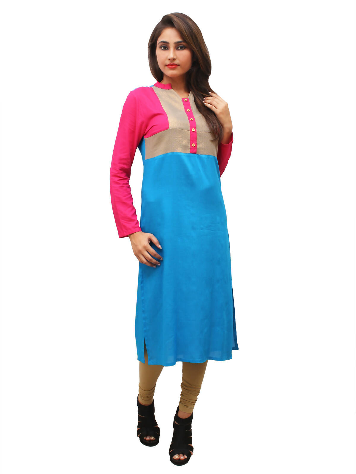 Women's Fushia Fusion Combination Of Two Colours With Zari - G & A Apparels | Swadesiicart