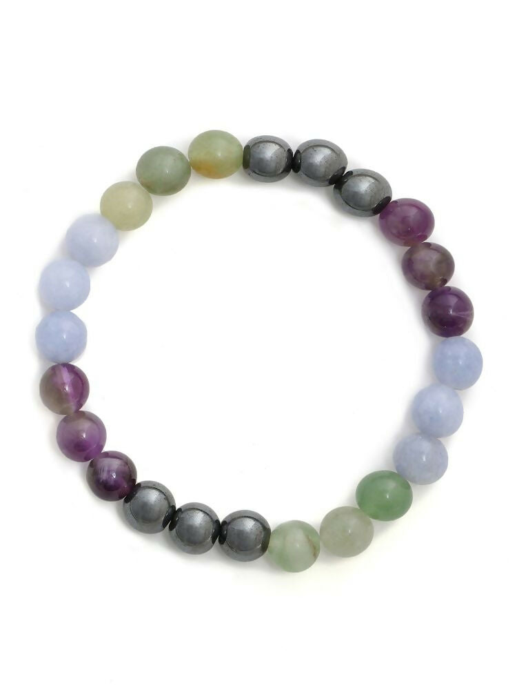 Red Carnelian, Amathyst Multicoloured Brown and Black Round crystal Beads Elastic Bracelet - Ruby Raang | Swadesiicart