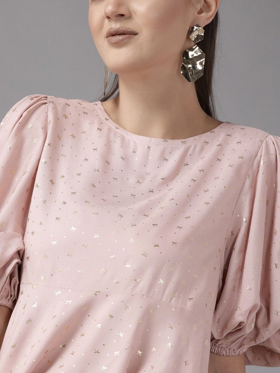 Ahalyaa Women Pink Rayon Gold Foil Print Tunic | Swadesiicart