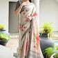 Vishnu Weaves Women's Grey Satin Silk Printed Saree with Blouse - Swadesiicart