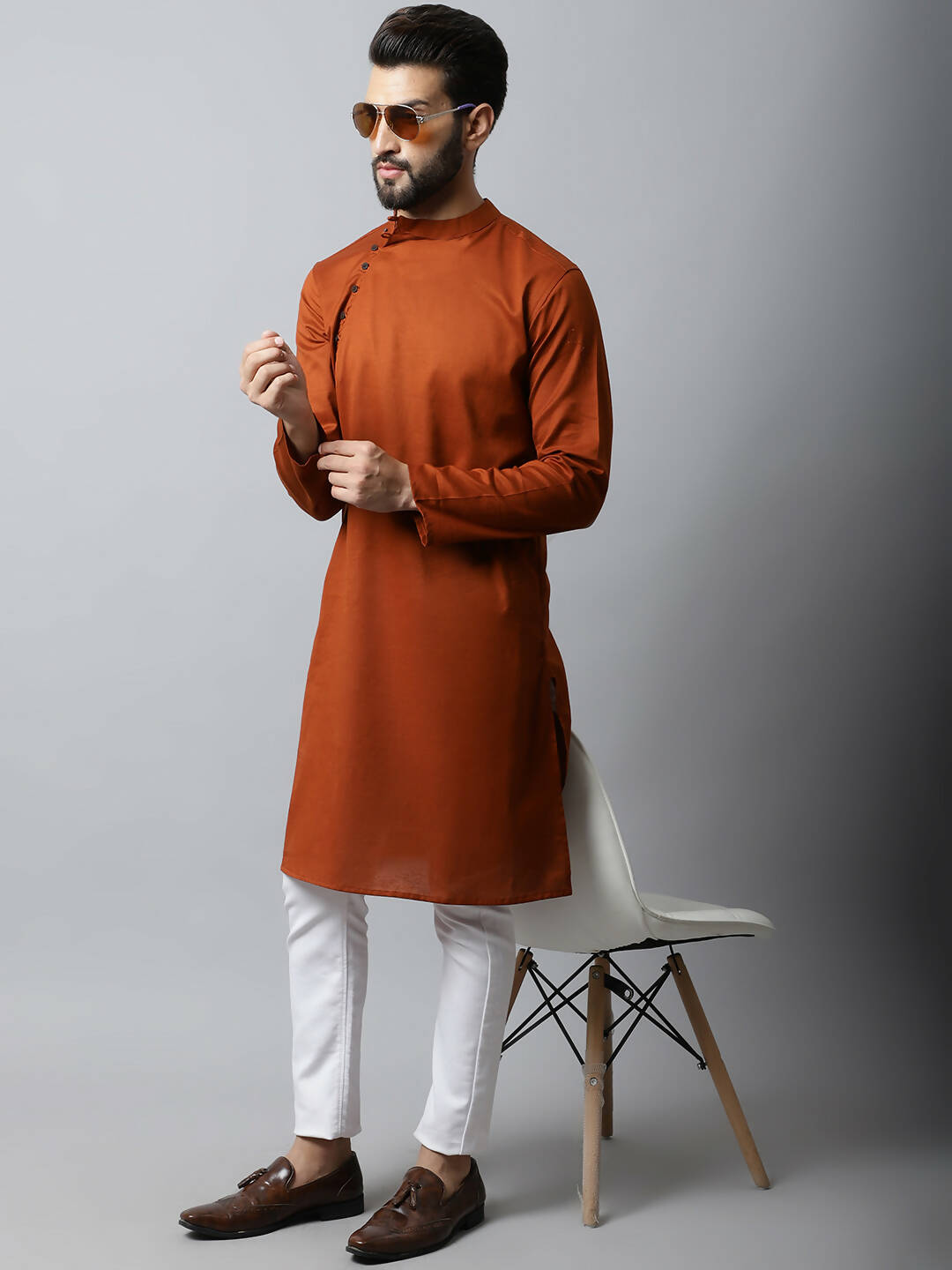 Even Apparels Brown Color Pure Cotton Men's Kurta With Side Placket (SLD1137) | Swadesiicart