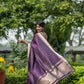 Vishnu Weaves Women's Wine Raw Silk Saree with Blouse - Swadesiicart
