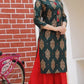 Alvano Printed Kurta With Sharara Set for Women's and Girls Rayon (Green)
