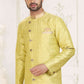 Raivat Ethnic Banarasi Jacquard Embroidery Semi Indo Western Sherwani In Lemon Yellow Colour | Swadesiicart