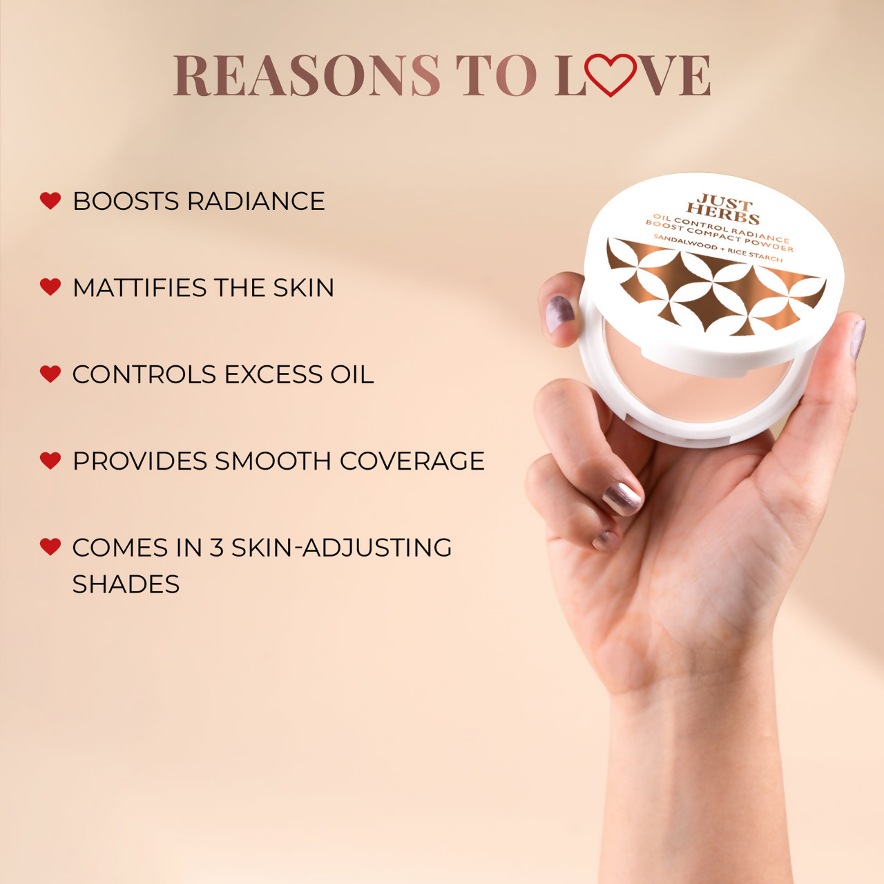 Just Herbs Oil Control Radiance Boost Compact Powder - 02 Ivory - Swadesiicart