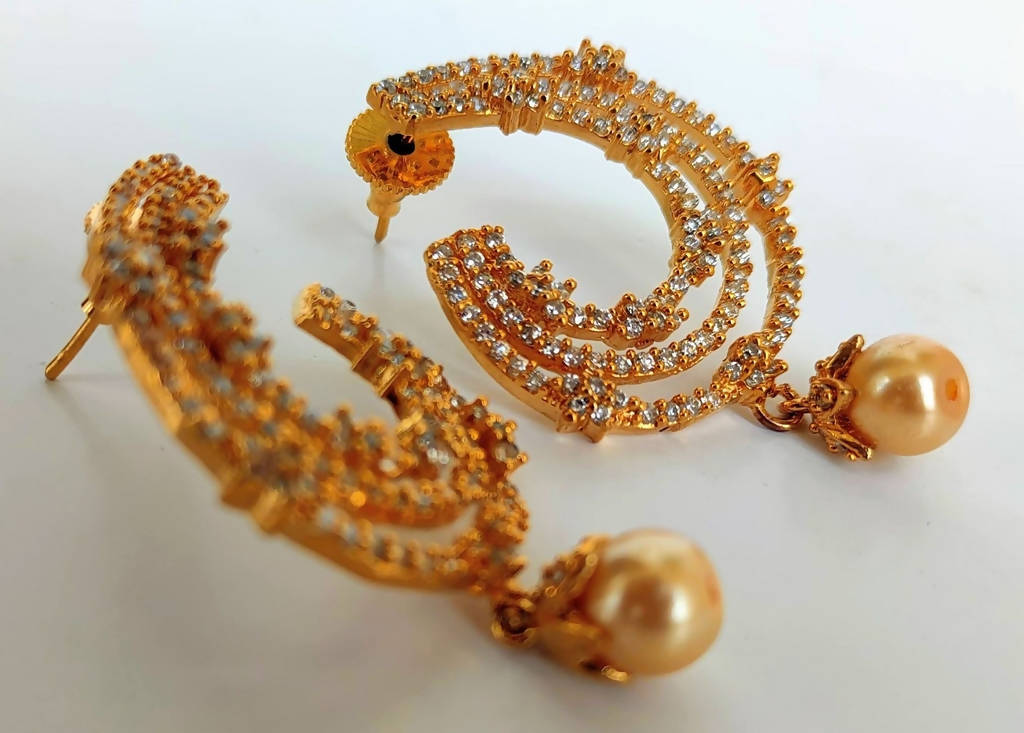 White AD Designer Stone Earrings - Swadesiicart