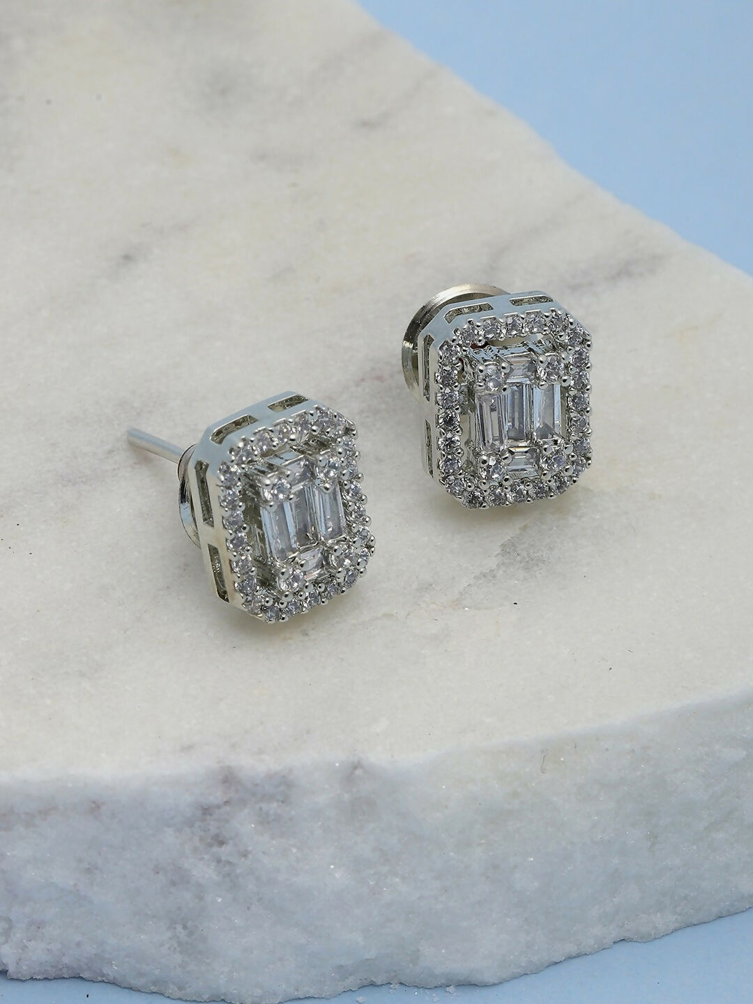 Silver Diamond Studs- Ruby Raang | Swadesiicart