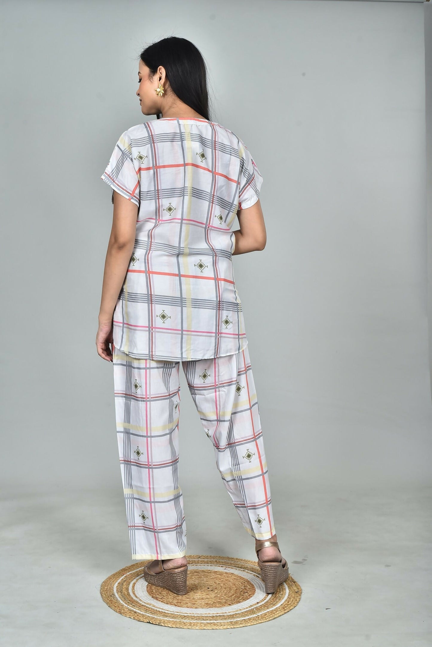 Morchari Digital Print Semi Muslin Co-Ord Set Top & Trouser-Multicolor - Swadesiicart