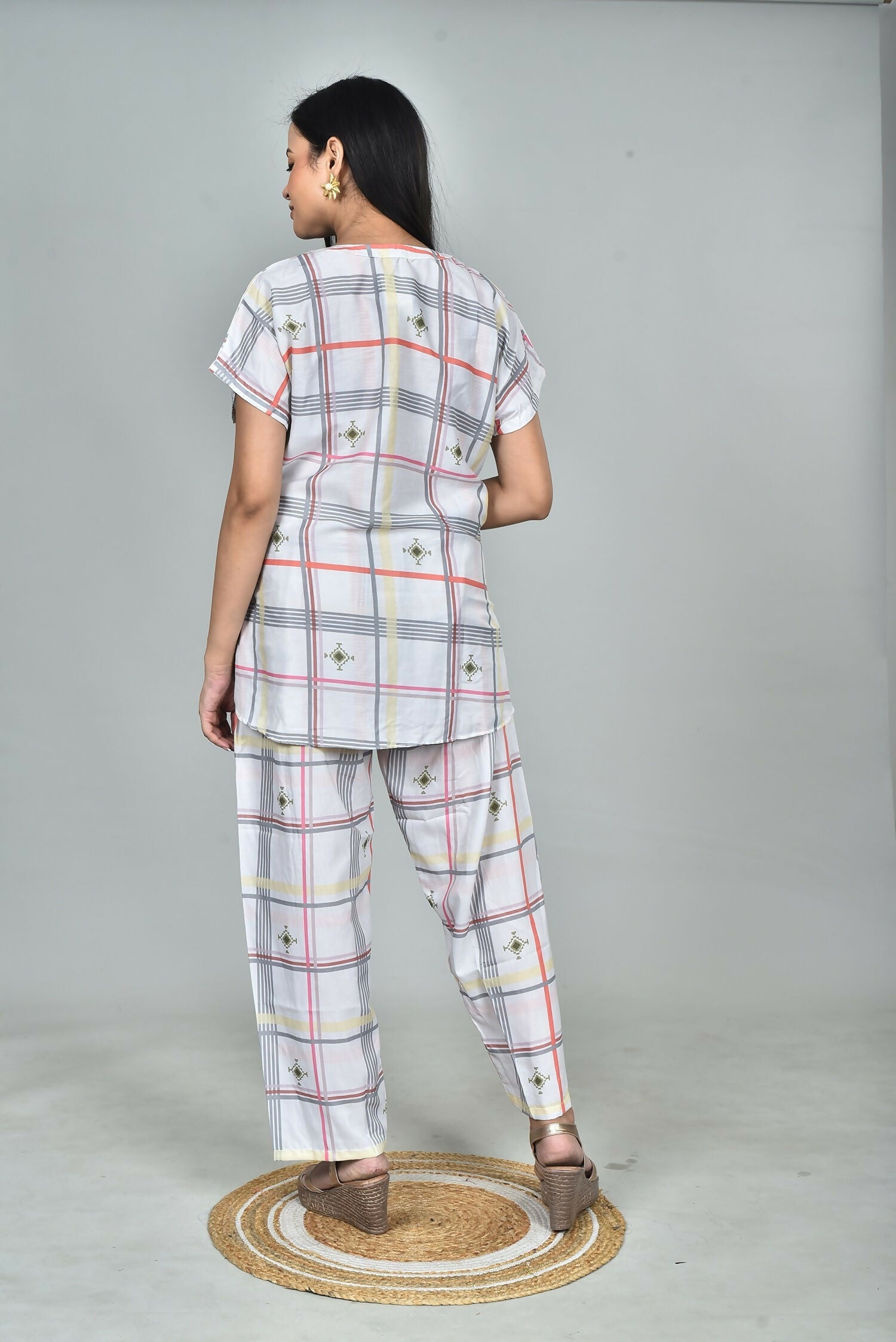 Morchari Digital Print Semi Muslin Co-Ord Set Top & Trouser-Multicolor - Swadesiicart
