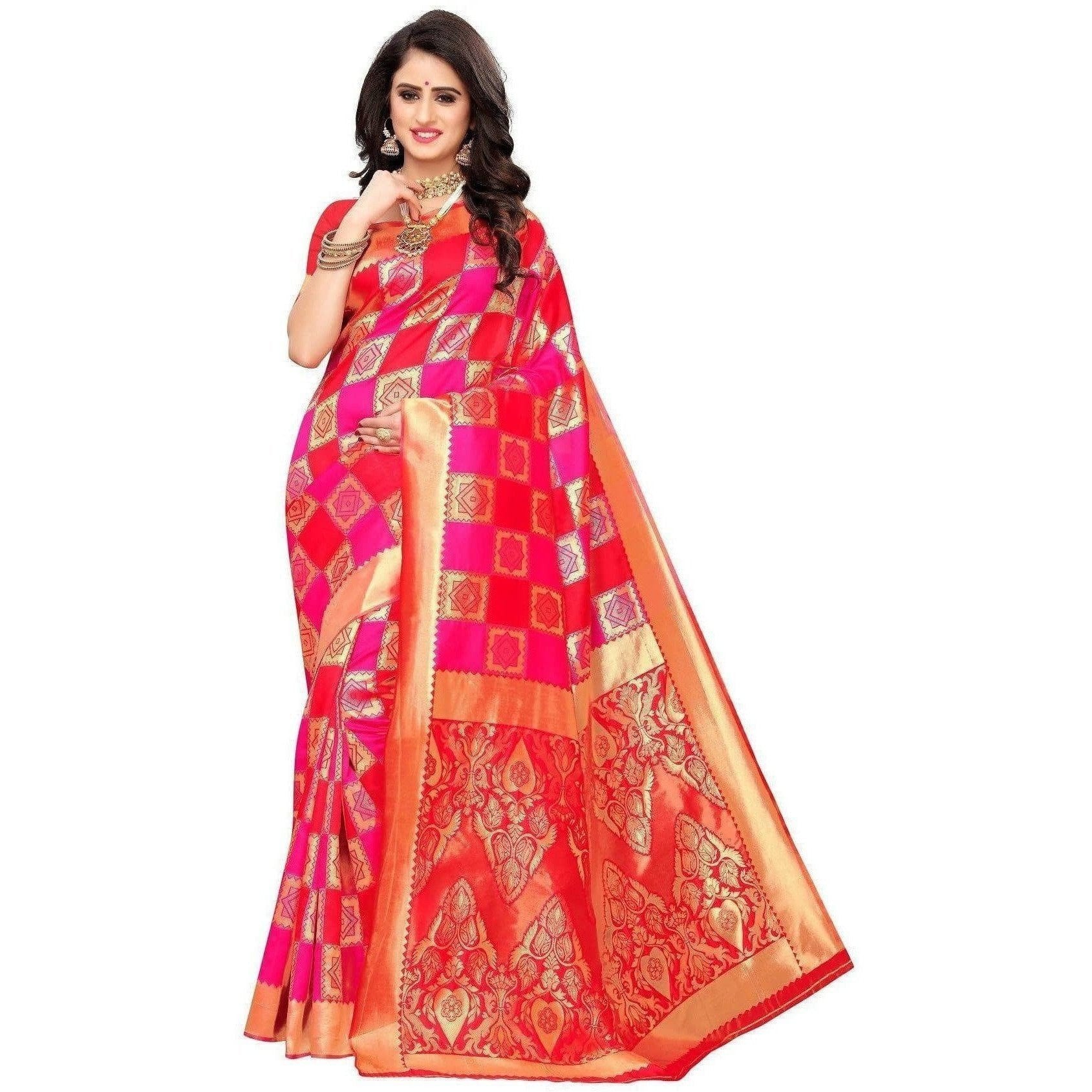 Vamika Banarasi Jaquard Pink Weaving Saree (Banarasi 30) | Swadesiicart