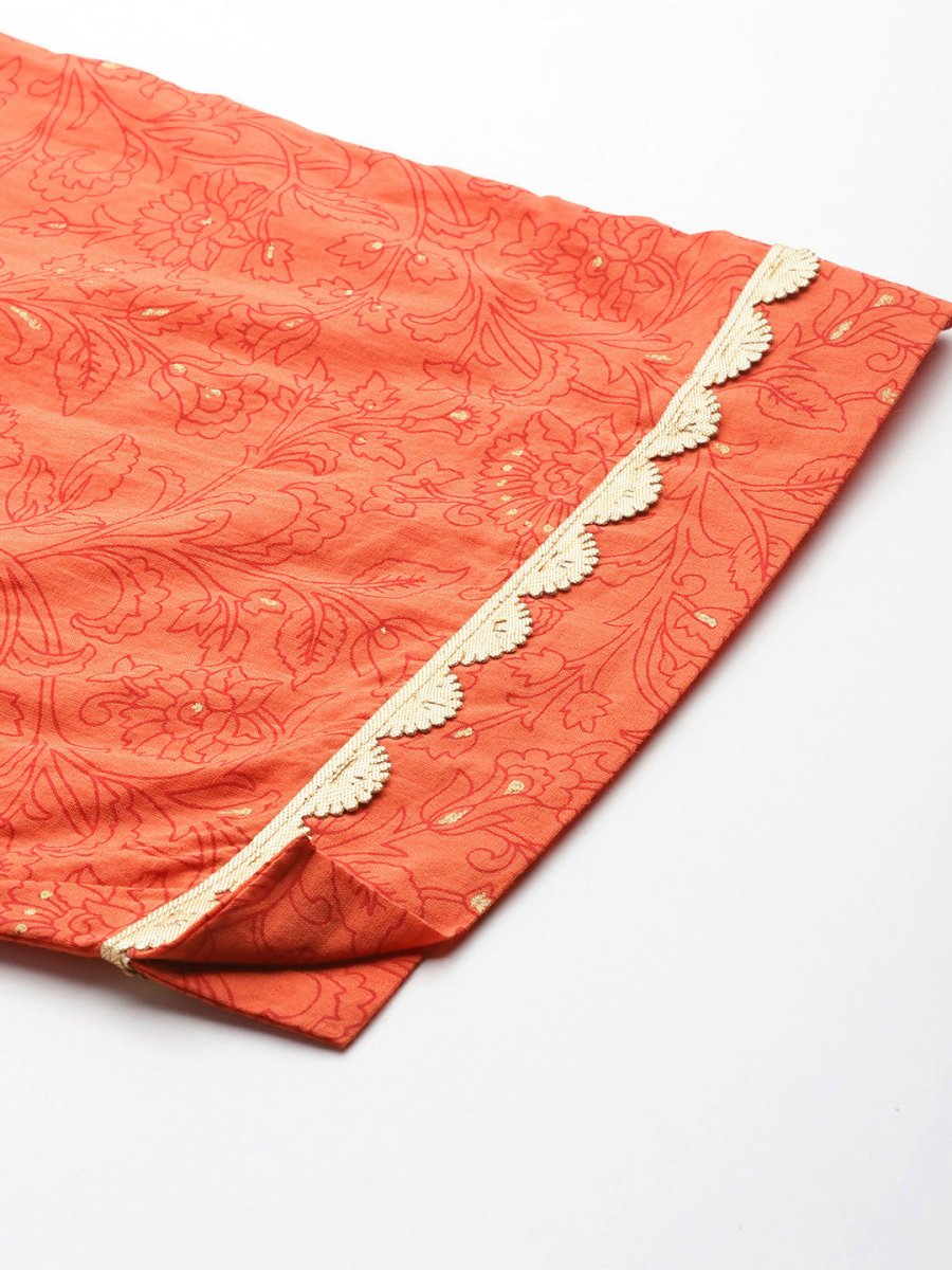 Ahalyaa Women's Traditional wear Kurta Set - Orange | Swadesiicart