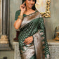 Astita Banarasi Silk Dark Green Saree | Swadesiicart