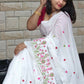 Exclusive Collection White Pure Cotton Handloom Embroidered Saree - Swadesiicart