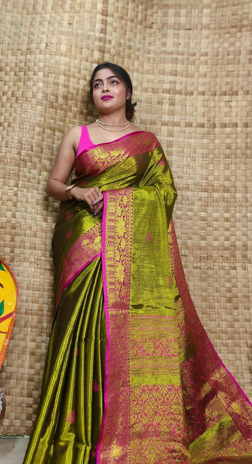 Exclusive Collection Golden Olive Beautiful Tissue Benarasi Saree - Swadesiicart