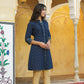 Juniper Women's Blue Cotton Flex Printed A-Line Kurta | Swadesiicart