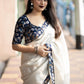 Cream Pure Linen Ethnic Motifs Saree with Unstitched Blouse - Hiral Fashion | Swadesiicart