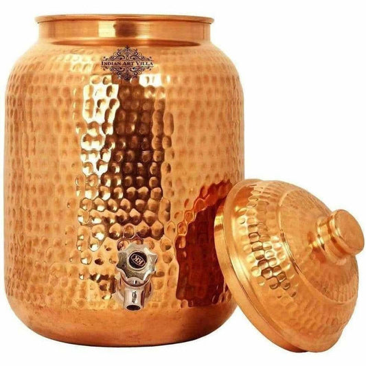 Indian Art Villa Hammered Copper Water Dispenser Container Pot Matka - Swadesiicart