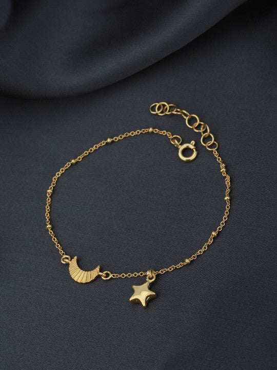 Gold-Polished with Moon & Star Charm Bracelet - Wahe Jewels - Swadesiicart