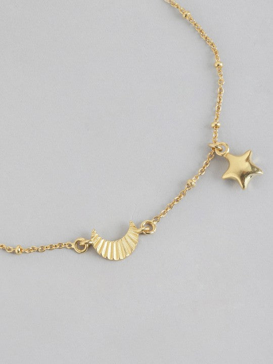 Gold-Polished with Moon & Star Charm Bracelet - Wahe Jewels - Swadesiicart
