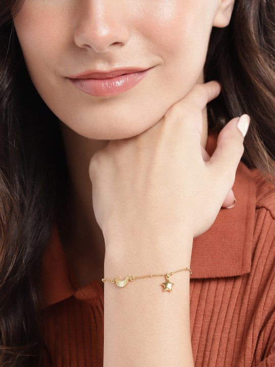 Gold-Polished with Moon & Star Charm Bracelet - Wahe Jewels - Swadesiicart
