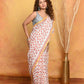 Very Much Indian Handblock Printed Cotton Saree With Natural Dyes - White Peach | Swadesiicart