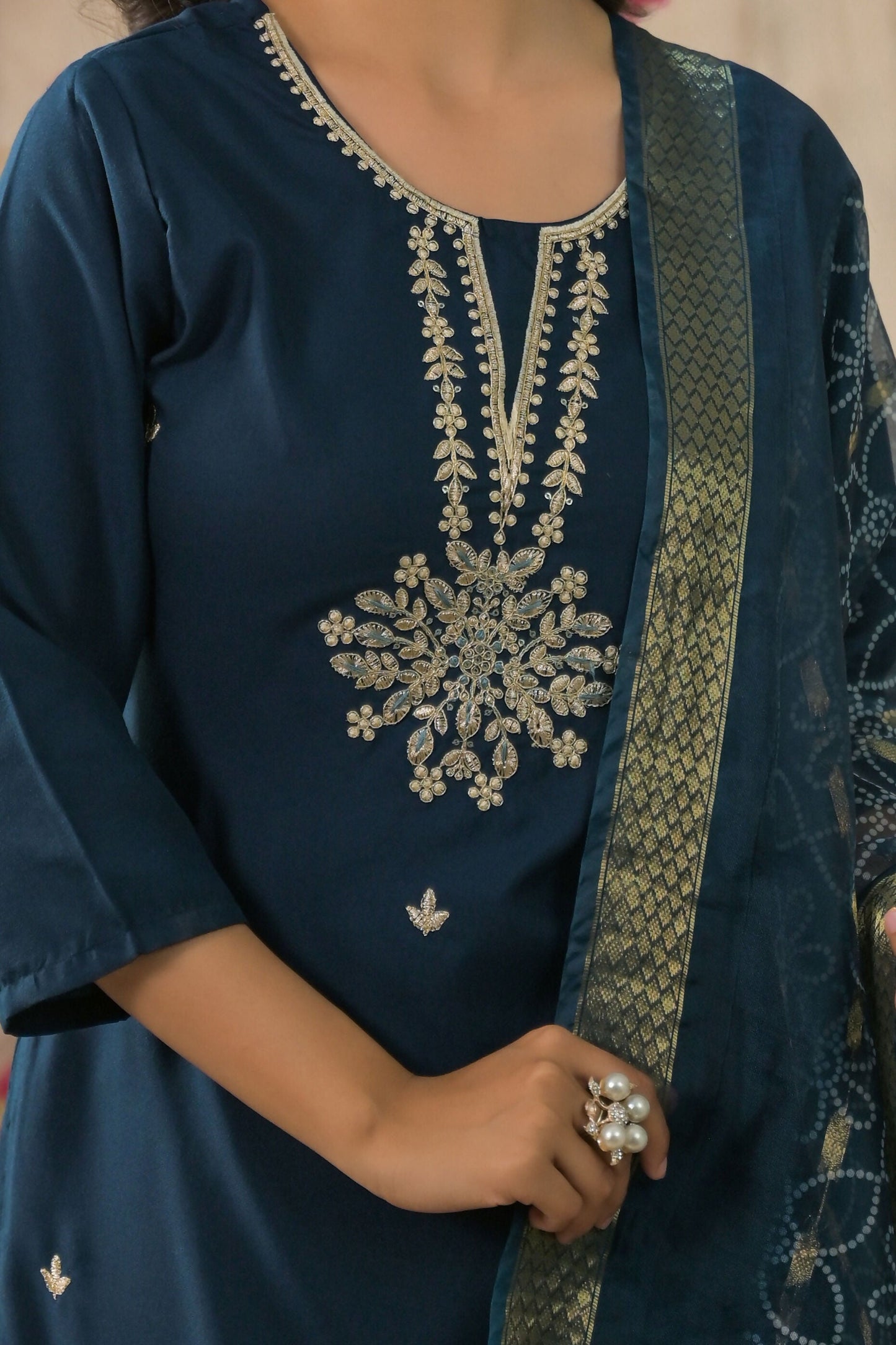 Ethnic Festive Wear Reyon Petrol Stitched Suit With Dupatta - Tanisha | Swadesiicart