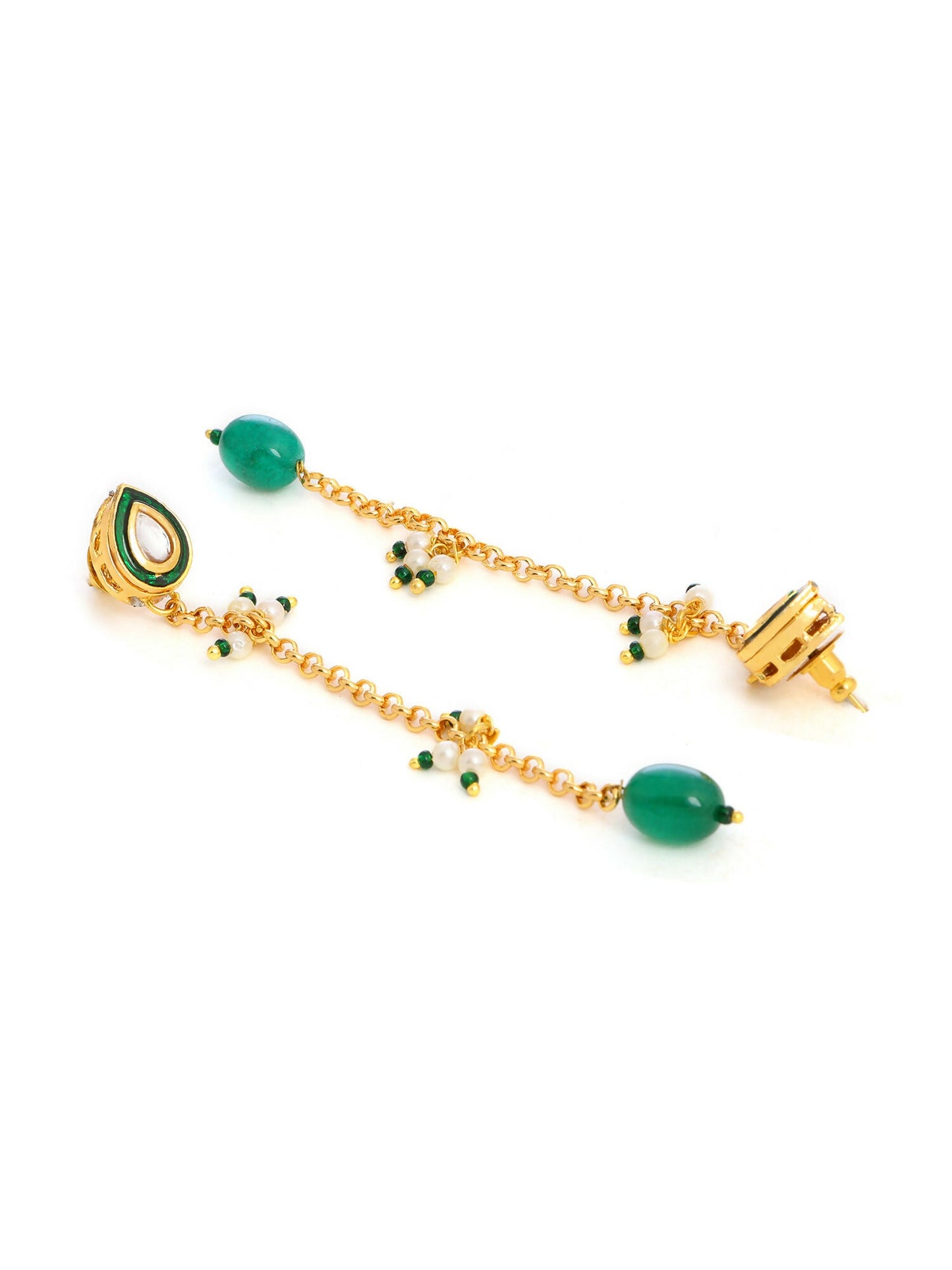 Ruby Raang Green Long Kundan Dangler Earrings | Swadesiicart