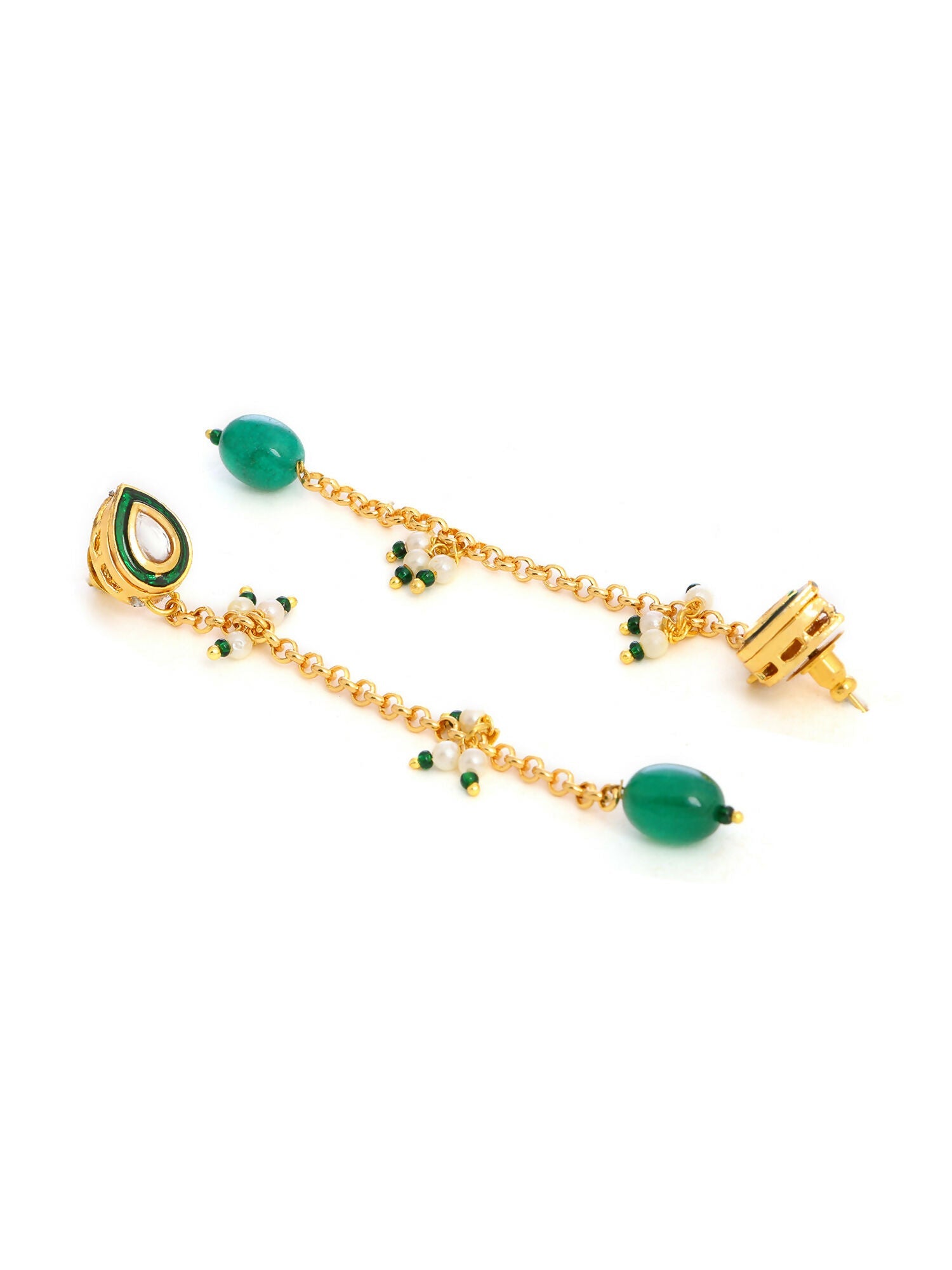 Ruby Raang Green Long Kundan Dangler Earrings | Swadesiicart
