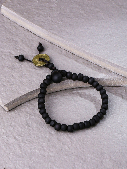 NVR Men Black Beaded Elasticated Rakhi With Roli Chawal - NR Retail-NVR