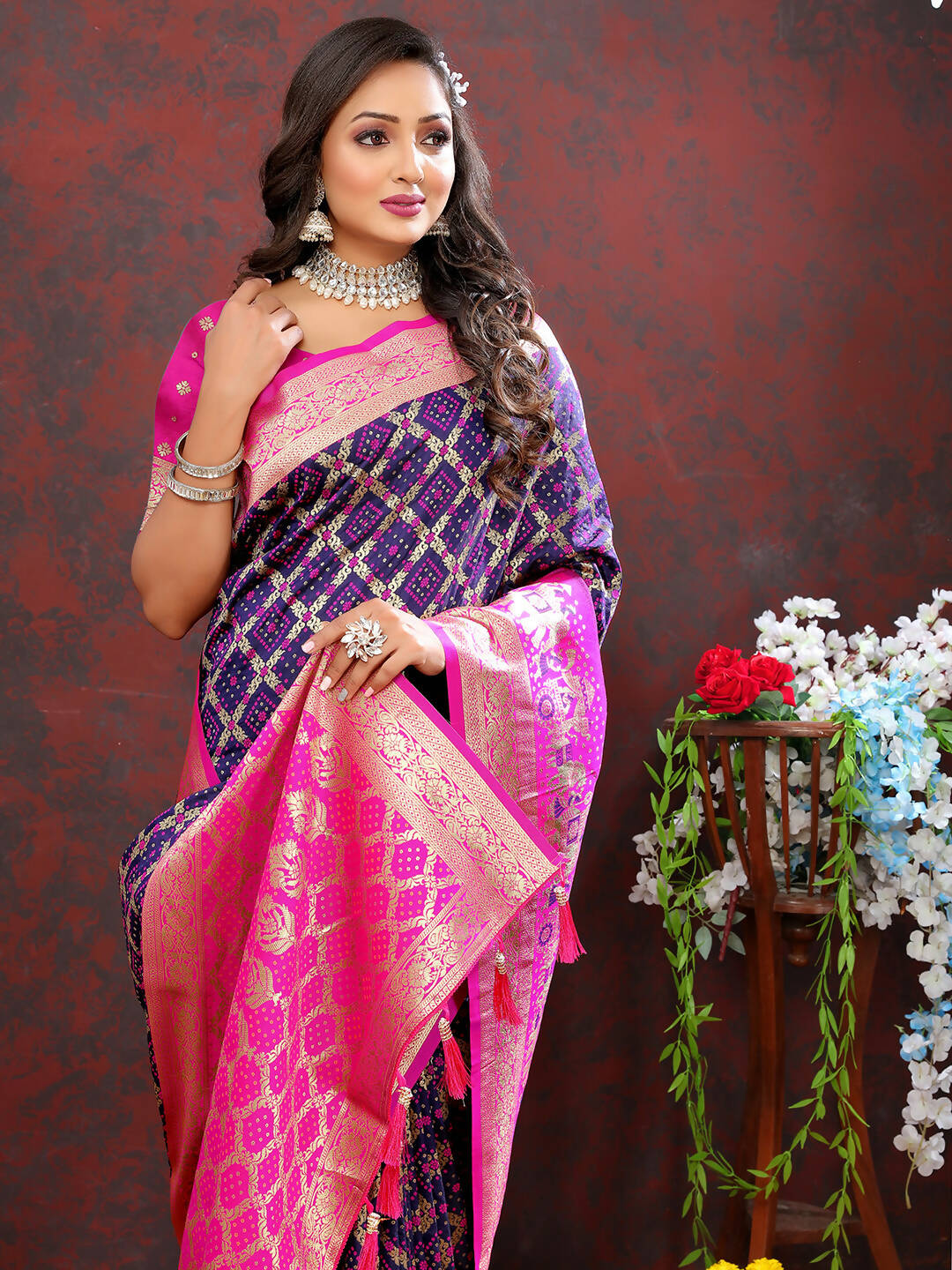 Lorenvalley Fashion Purple & Magenta Patola Silk Woven Design Meenakari Weaving Saree - Swadesiicart