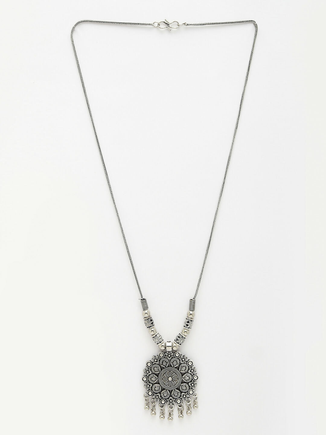 NVR Women's Silver-Toned Floral Shape Pendant with Chain | Swadesiicart