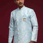 Raivat Ethnic Banarasi Jacquard Embroidery Semi Indo Western Sherwani In Sky Blue Colour | Swadesiicart