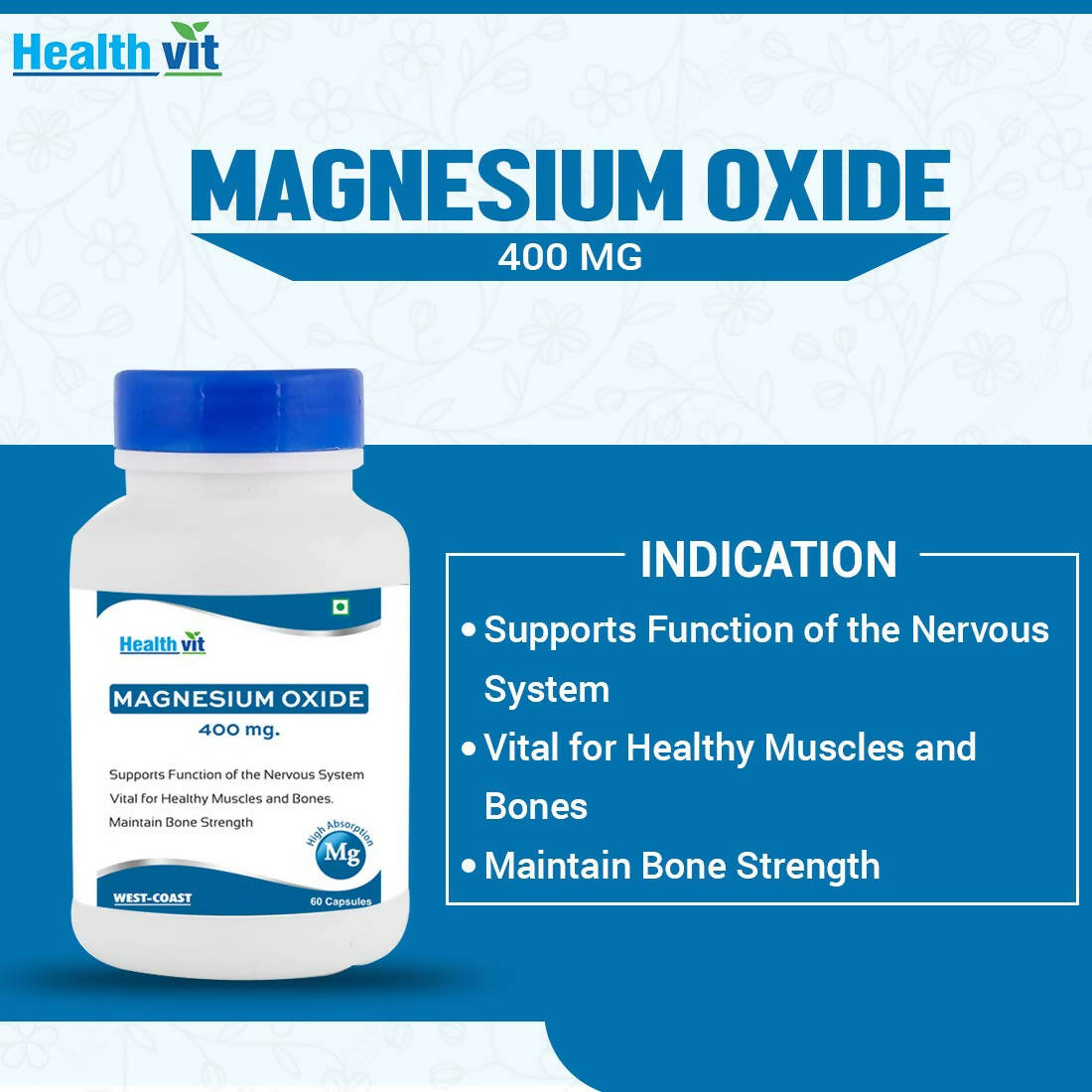 Healthvit Magnesium Oxide 370mg Capsules | Swadesiicart