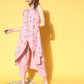 Ahalyaa Women Rose Colour Organza Digital Printed Kurta Pant Set | Swadesiicart