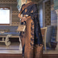 Navy Blue Tussar Banarasi Silk Designer Saree - Emponline | Swadesiicart
