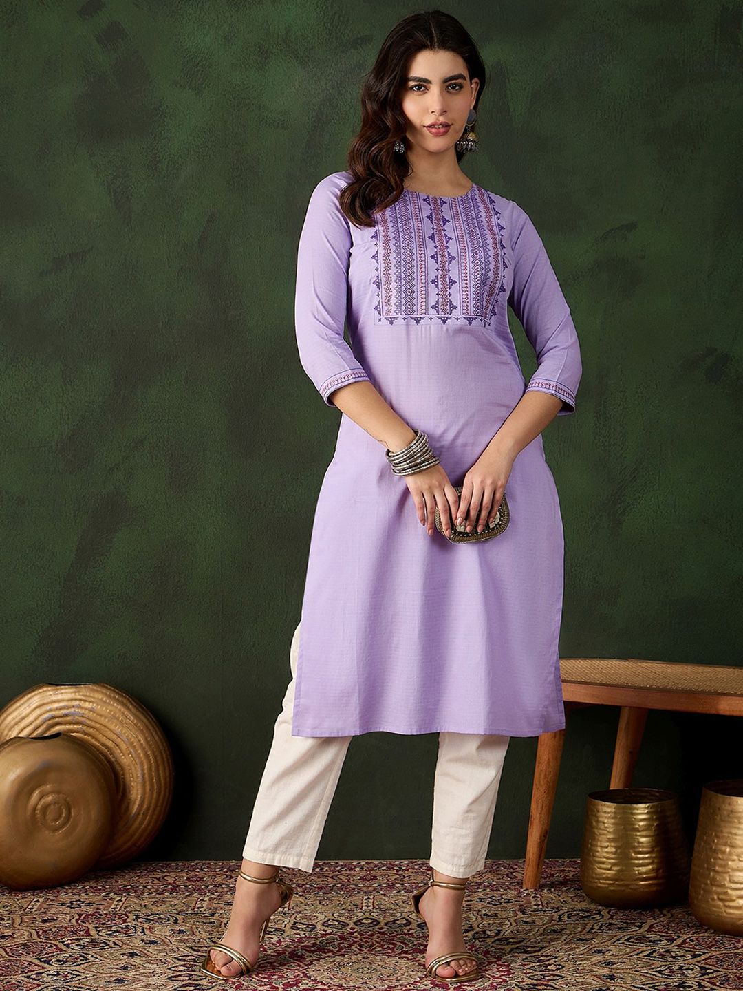 Sangria Embroidered Pure Cotton Straight Kurta - Swadesiicart